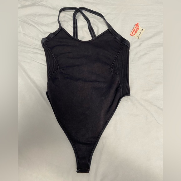NWT Free People Good Karma Bodysuit in Washed Black - Picture 3 of 4